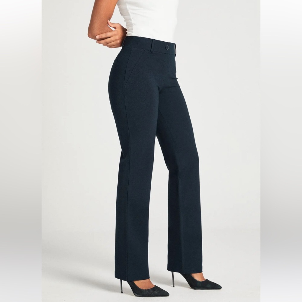 Betabrand Classic Dress Pant Yoga Pant Straight Leg Navy Blue Work Women Medium
